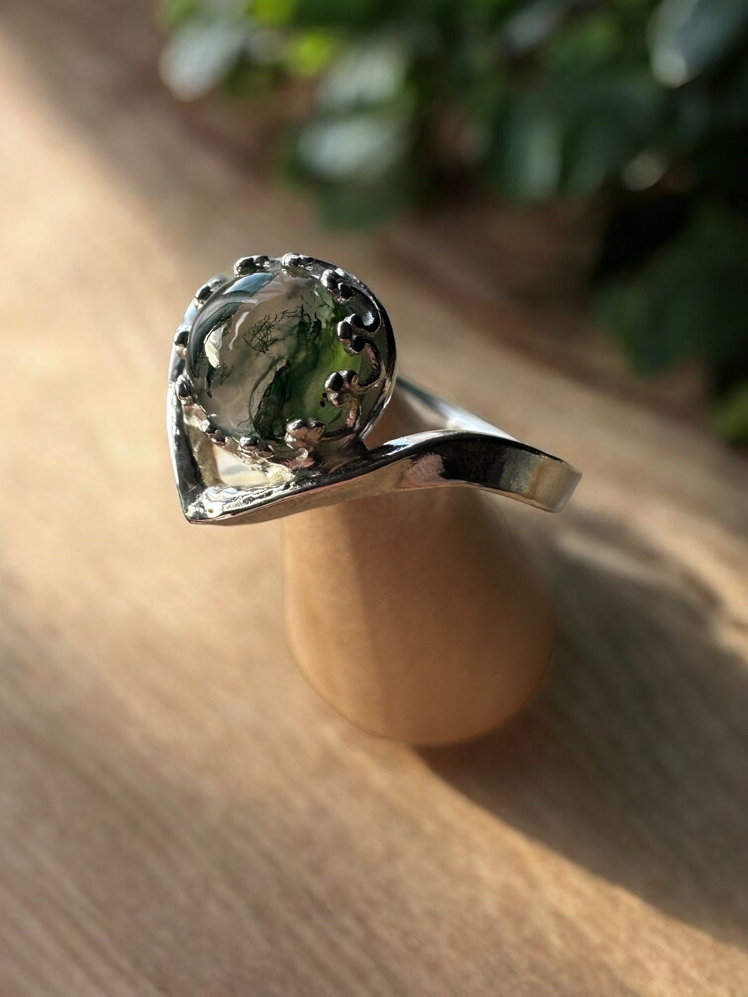 Wishbone Ring with Moss Agate - Reserved