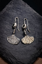 Ginkgo Leaf Earrings with Black Spinel