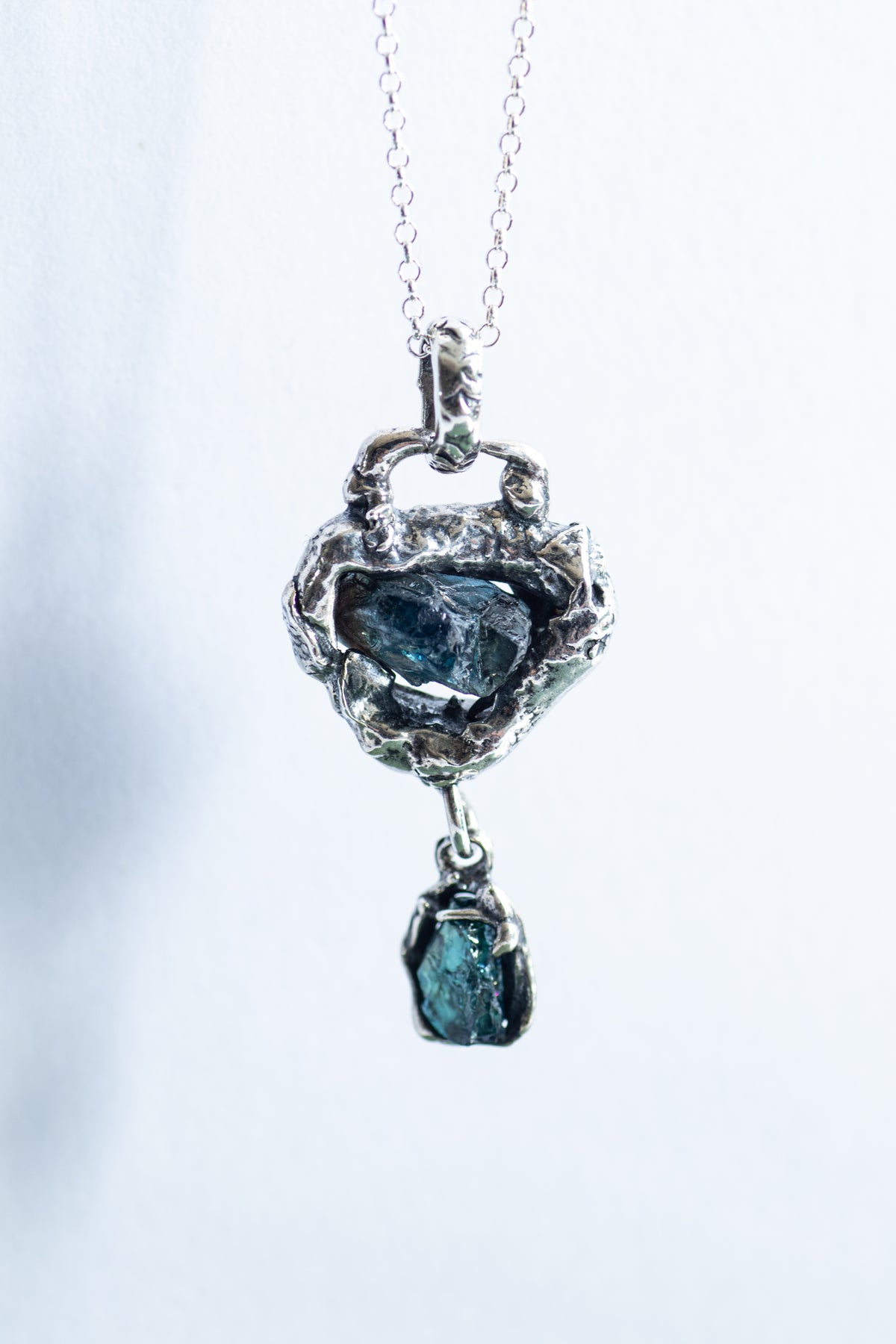 Lava Pendant – Raw Blue African Sapphires Fused in Sterling Silver