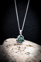 Lava Collection Pendant – Raw Green African Sapphire in Organic Fused Sterling Silver