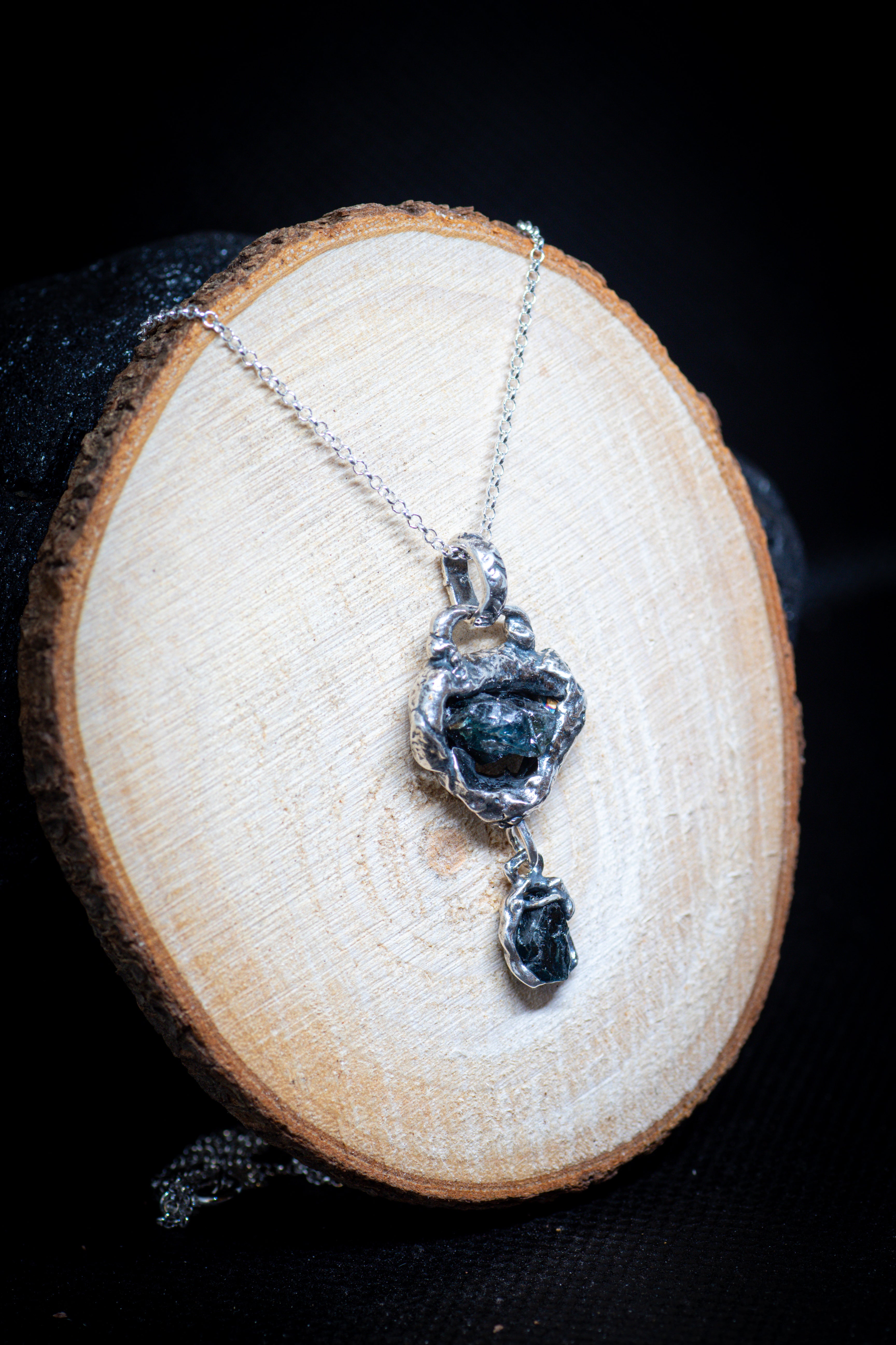 Lava Collection Pendant – Raw Blue African Sapphires Fused in Sterling Silver