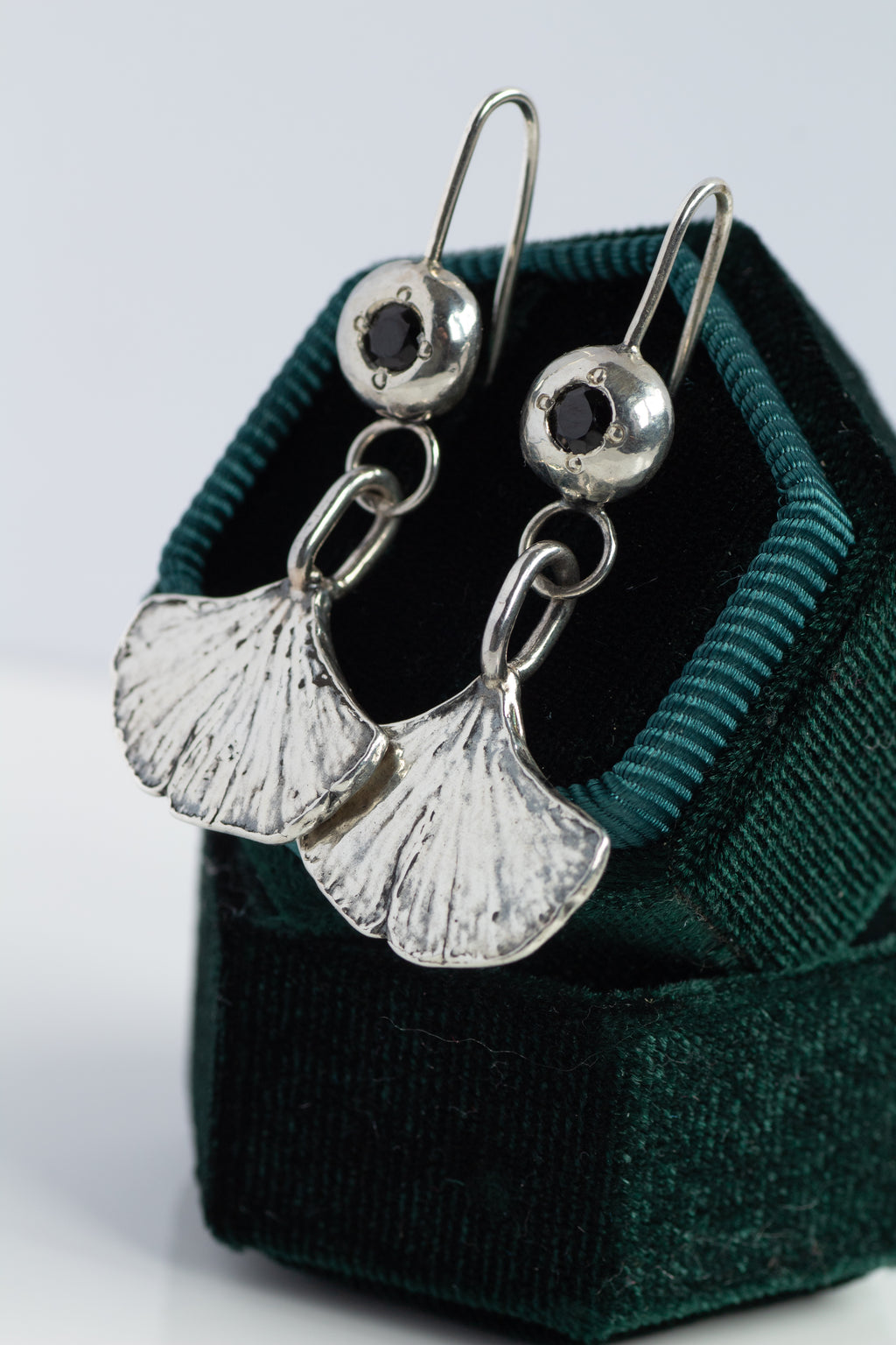 Ginkgo Leaf Earrings with Black Spinel