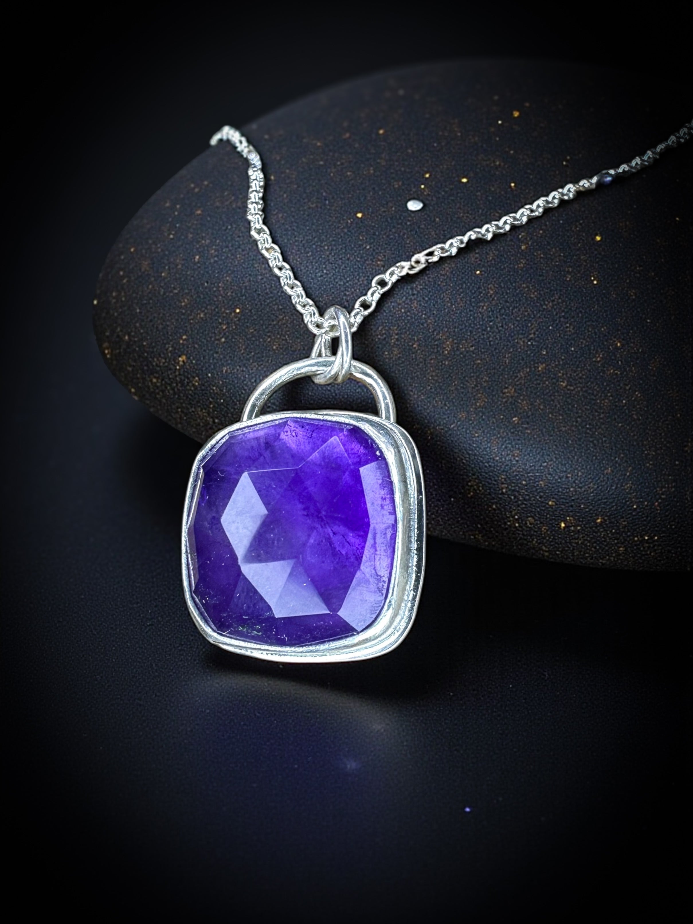 Rosecut Amethyst Pendant is Sterling Silver