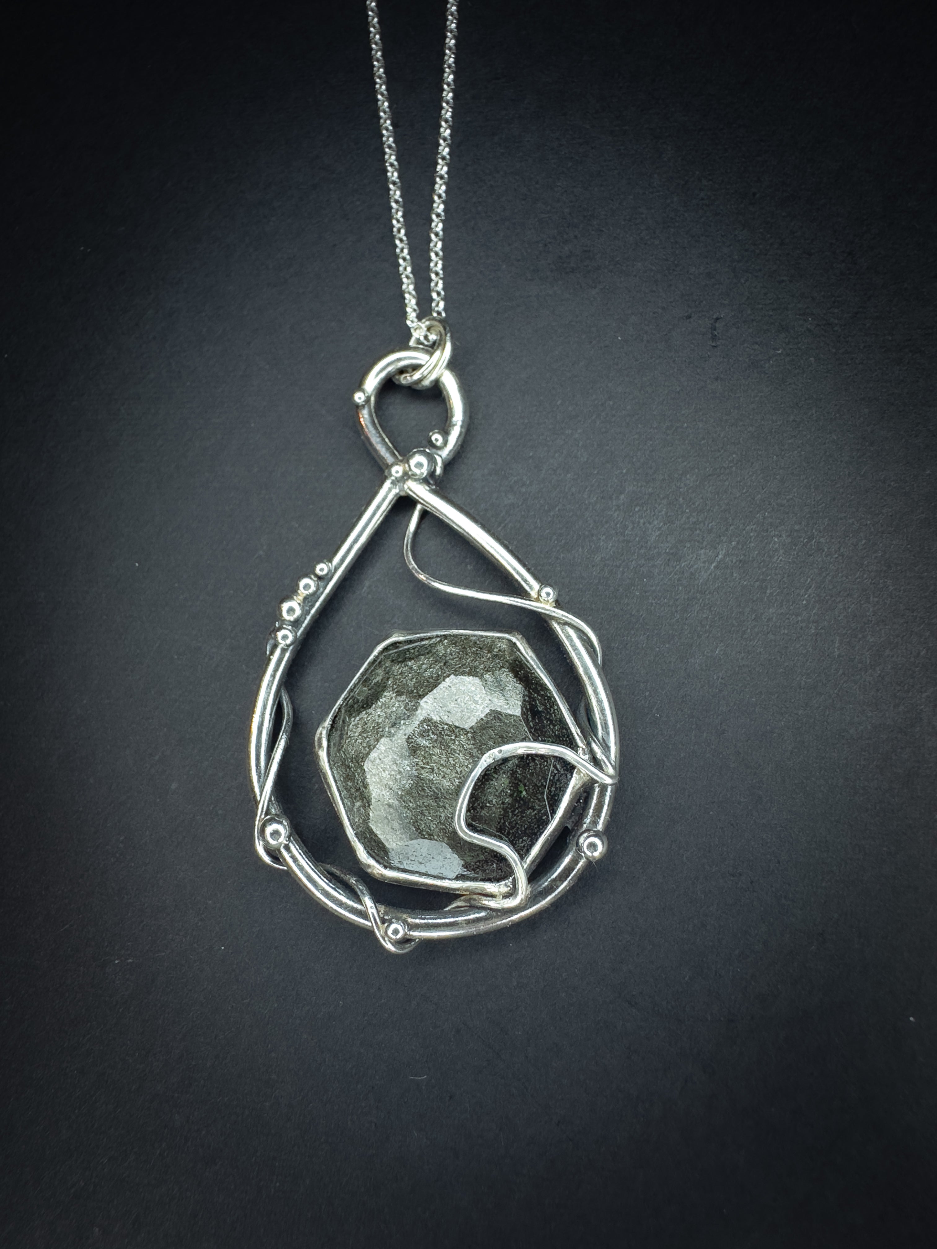 Honeycomb Silver Sheen Obsidian Pendant