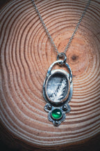 Silver Fern Pendant with Clear Quartz and Green Onyx