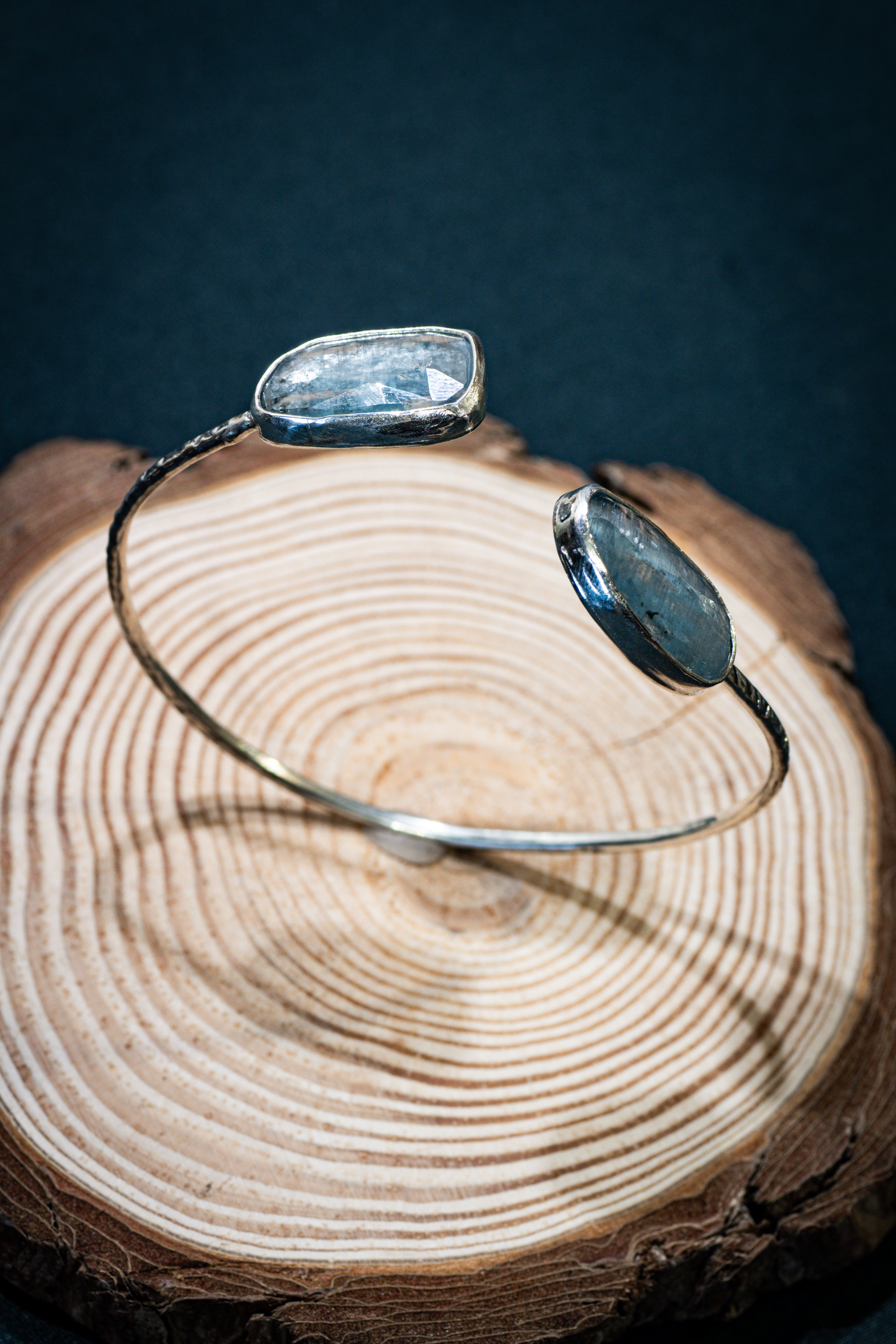 Statement Silver Cuff Bangle with Rosecut Paraiba Kyanite
