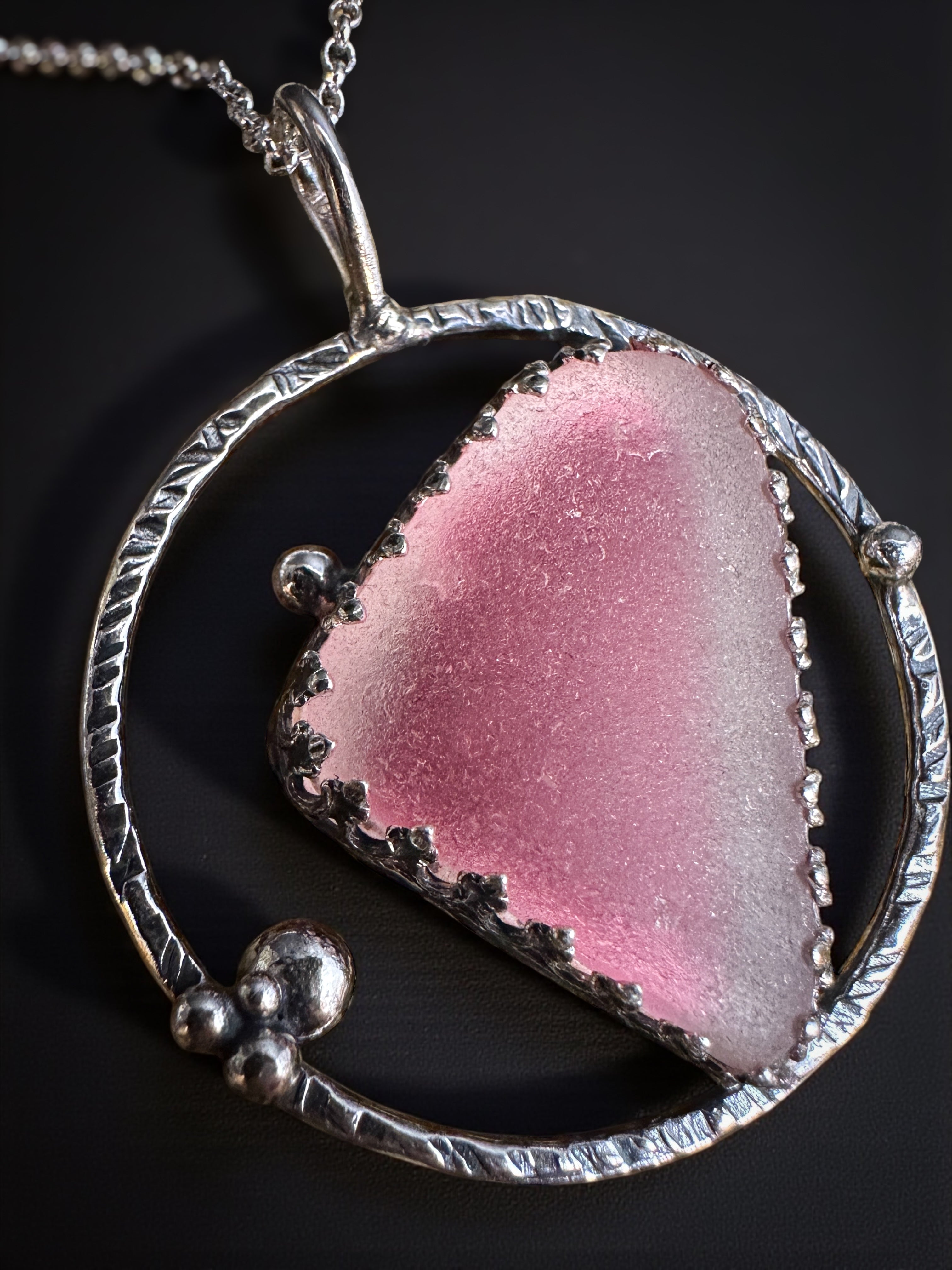 Rare Pink Sea Glass  Sterling Silver Pendant