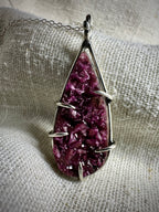 Claw Set Cobalt Calcite Pink Druzy Pendant in Sterling Silver