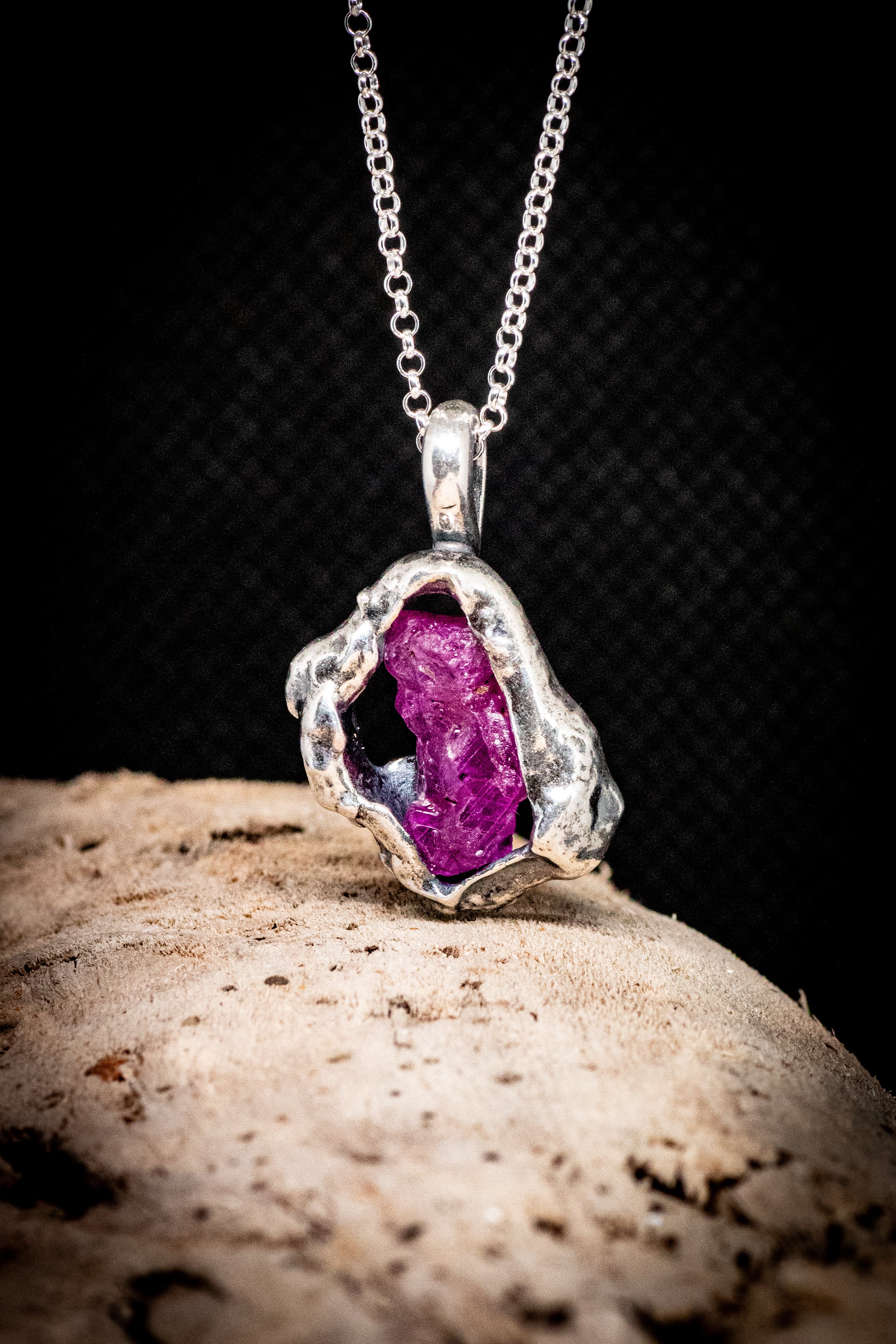 Lava Collection Pendant – Raw African Ruby in Fused Sterling Silver