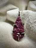 Claw Set Cobalt Calcite Pink Druzy Pendant in Sterling Silver