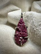 Claw Set Cobalt Calcite Pink Druzy Pendant in Sterling Silver