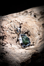 Lava Collection Pendant – Raw Green African Sapphire in Organic Fused Sterling Silver