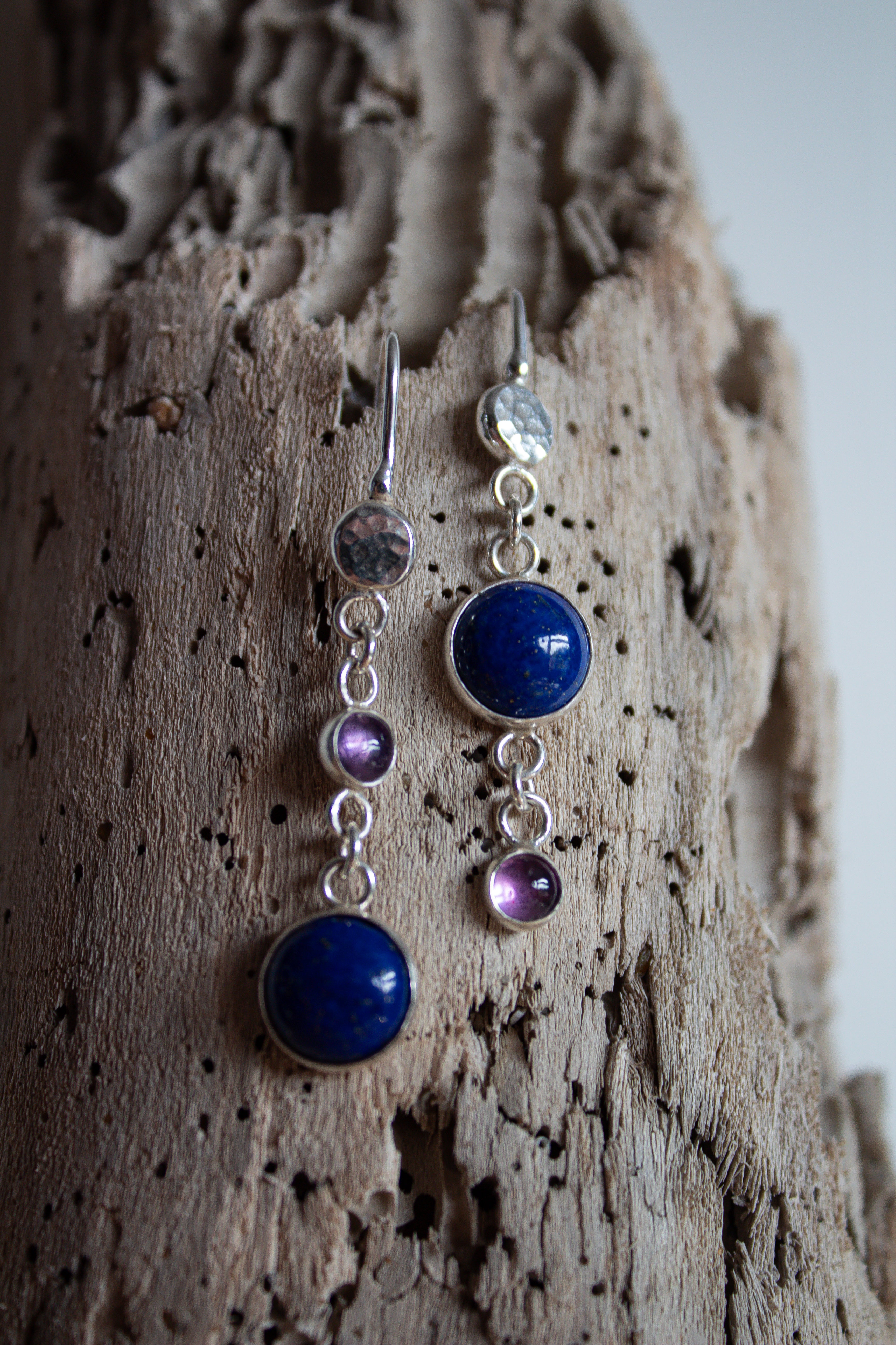 Lapis Lazuli & Amethyst Sterling Silver Earrings