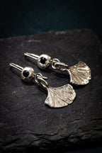 Ginkgo Leaf Earrings with Black Spinel