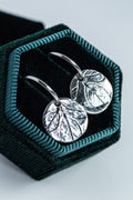 Rose Leaf Imprint Fine Silver Earrings on Sterling Creole Hoops