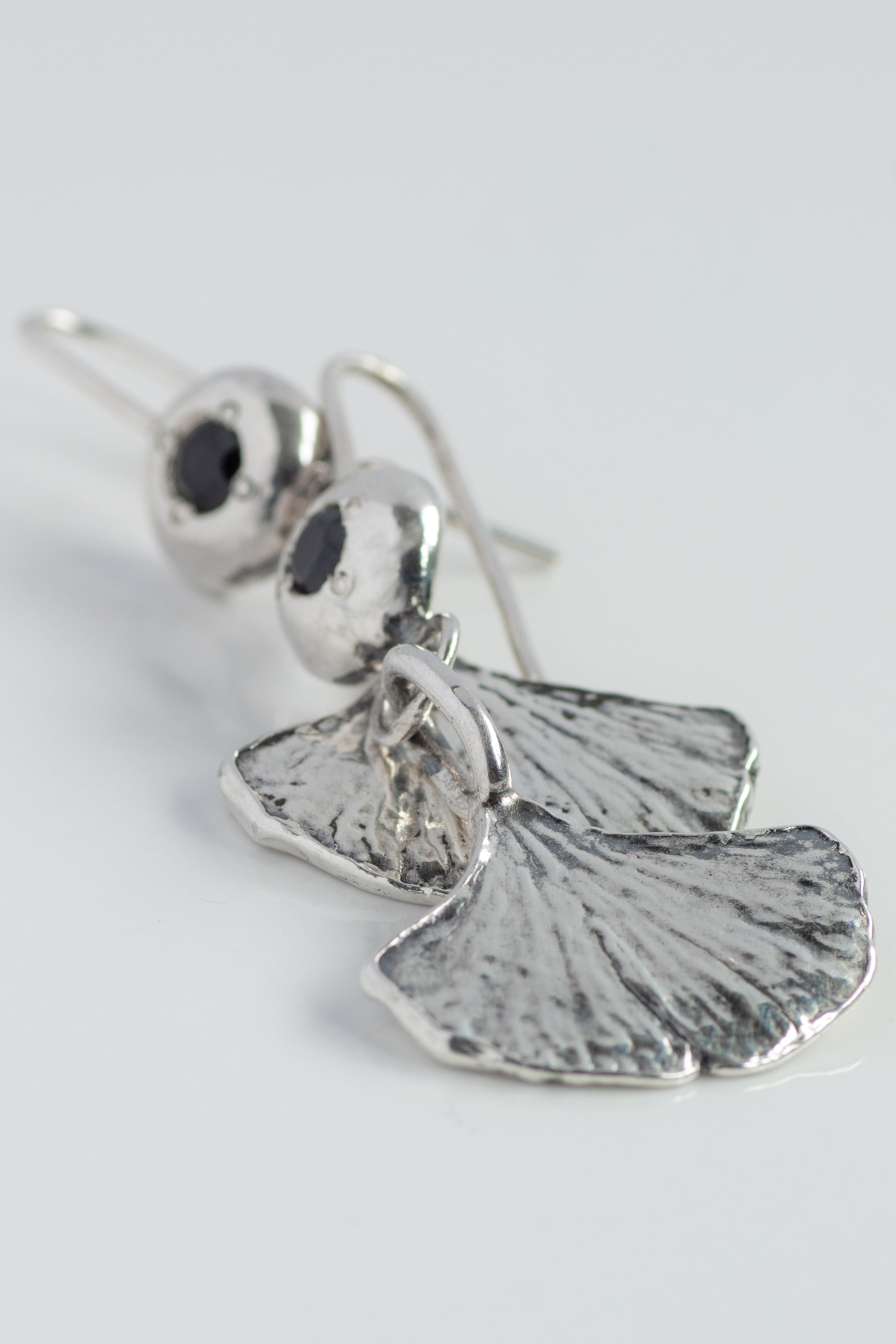 Ginkgo Leaf Earrings with Black Spinel