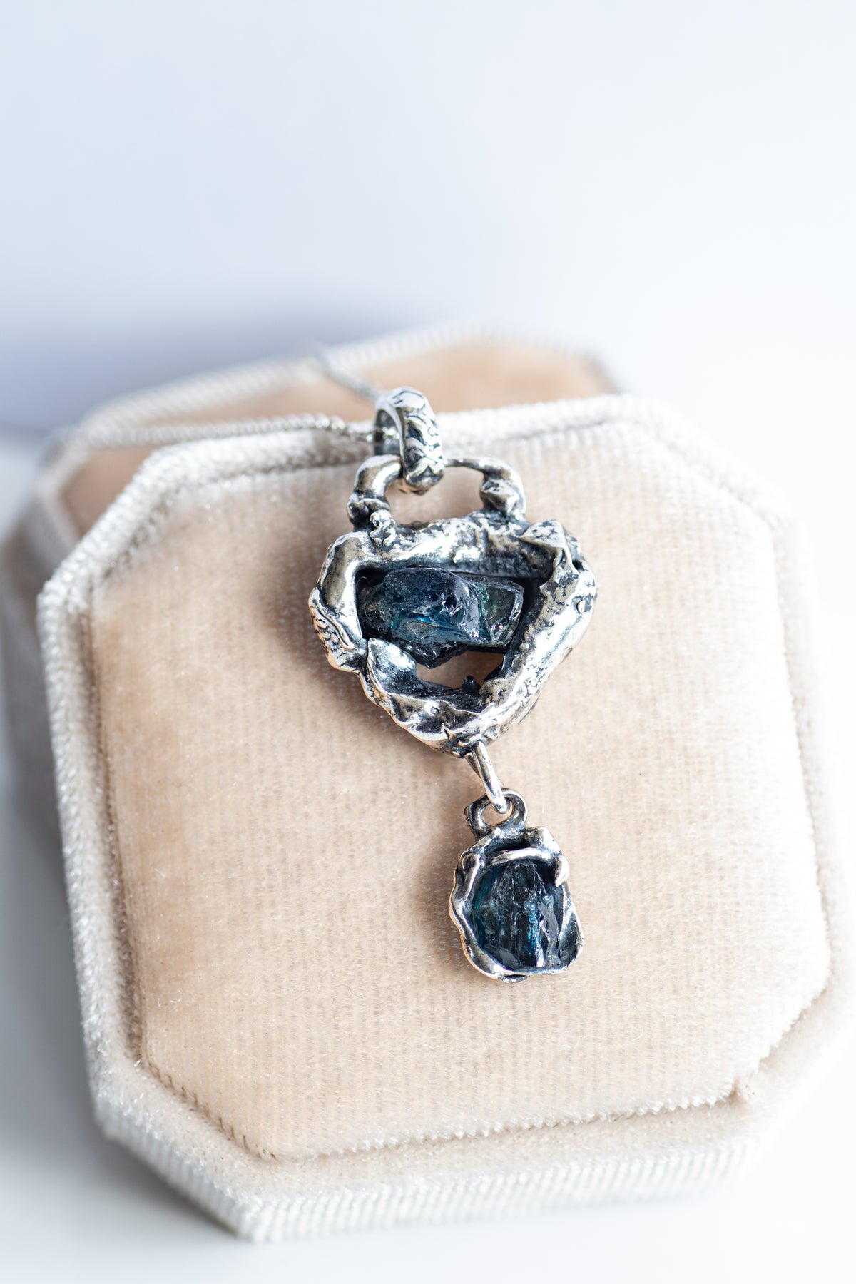 Lava Pendant – Raw Blue African Sapphires Fused in Sterling Silver