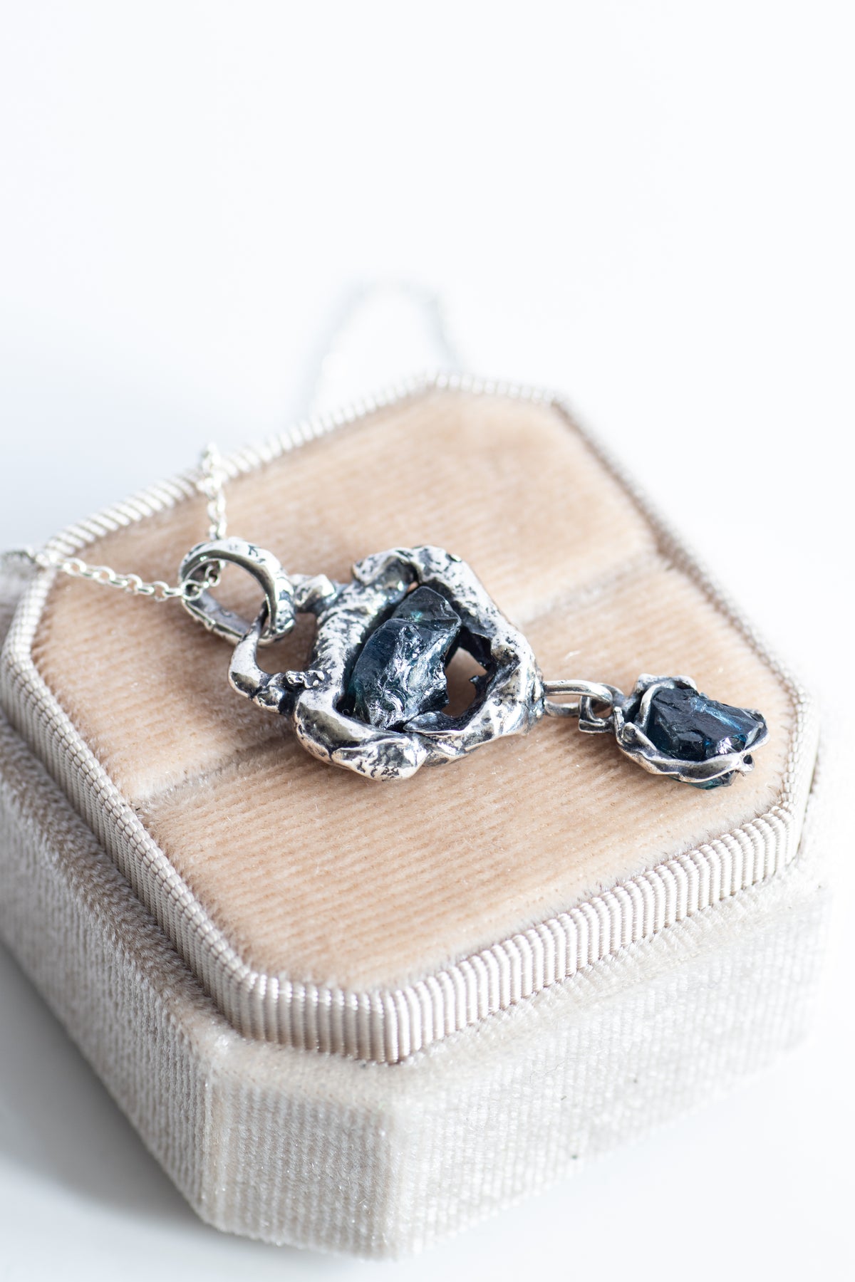 Lava Pendant – Raw Blue African Sapphires Fused in Sterling Silver