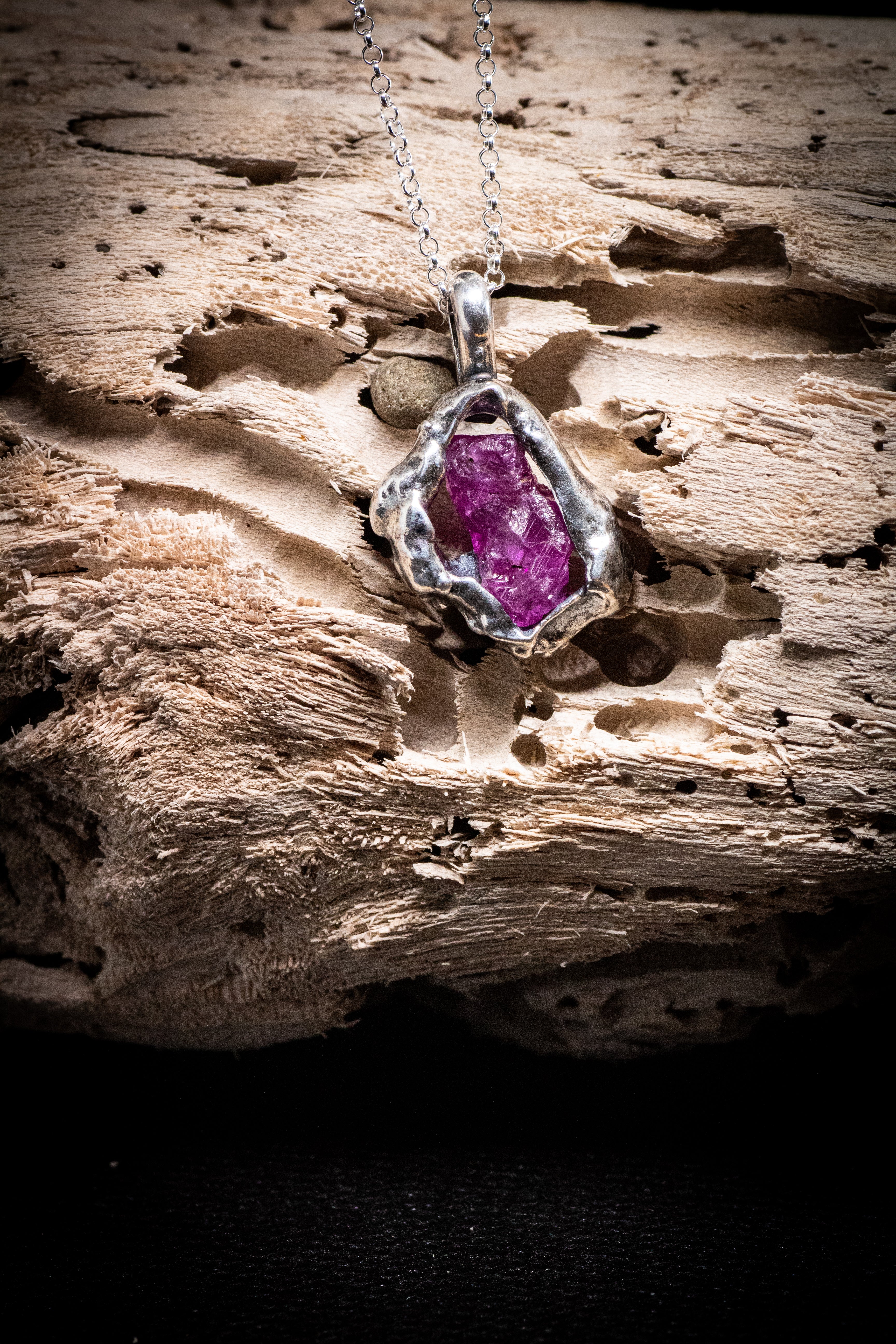 Lava Collection Pendant – Raw African Ruby in Fused Sterling Silver