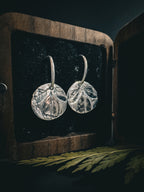 Rose Leaf Imprint Fine Silver Earrings on Sterling Creole Hoops