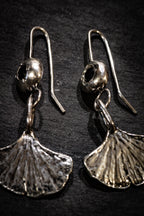 Ginkgo Leaf Earrings with Black Spinel