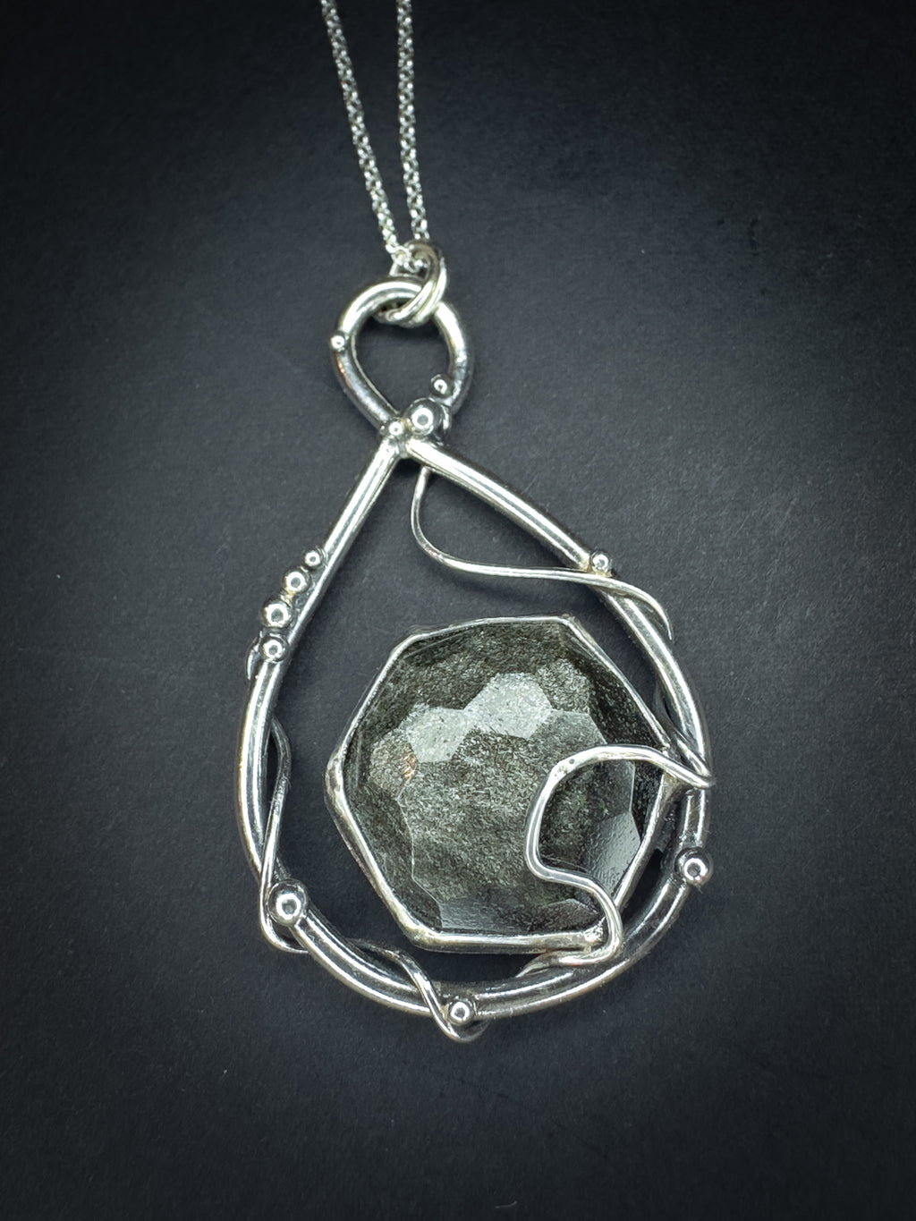 Honeycomb Silver Sheen Obsidian Pendant