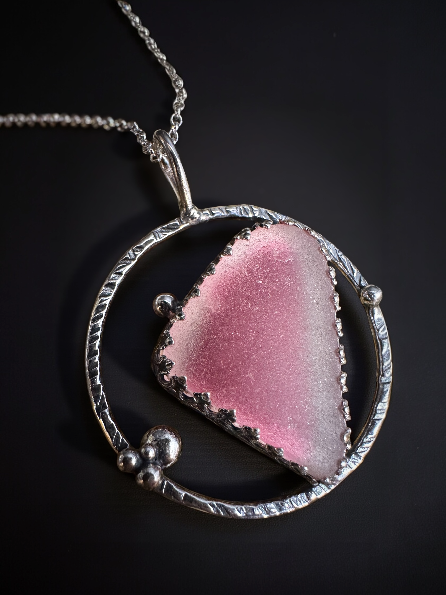 Rare Pink Sea Glass  Sterling Silver Pendant
