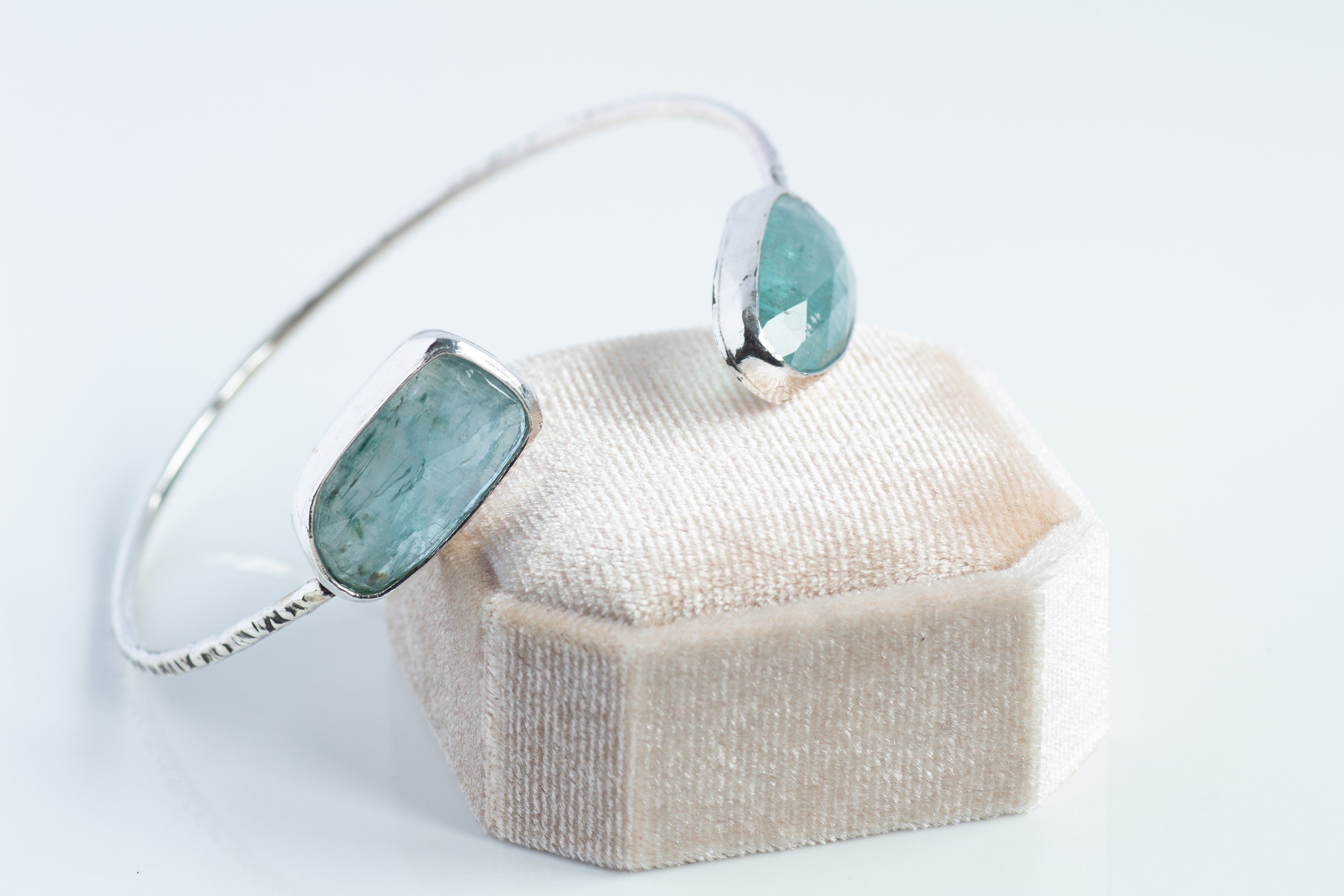 Statement Silver Cuff Bangle with Rosecut Paraiba Kyanite