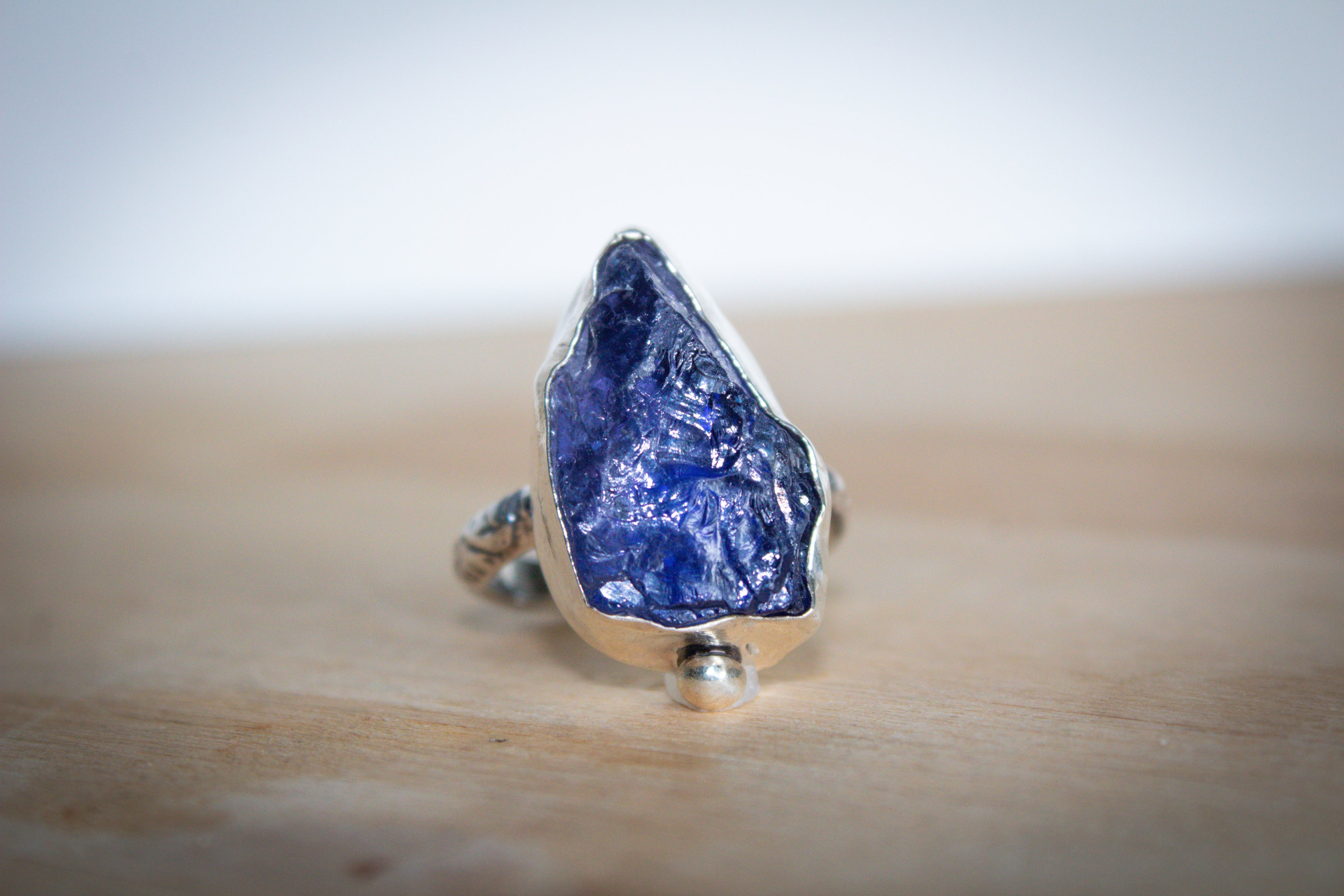 Raw Iolite Statement Ring in Recycled Sterling Silver – Size P
