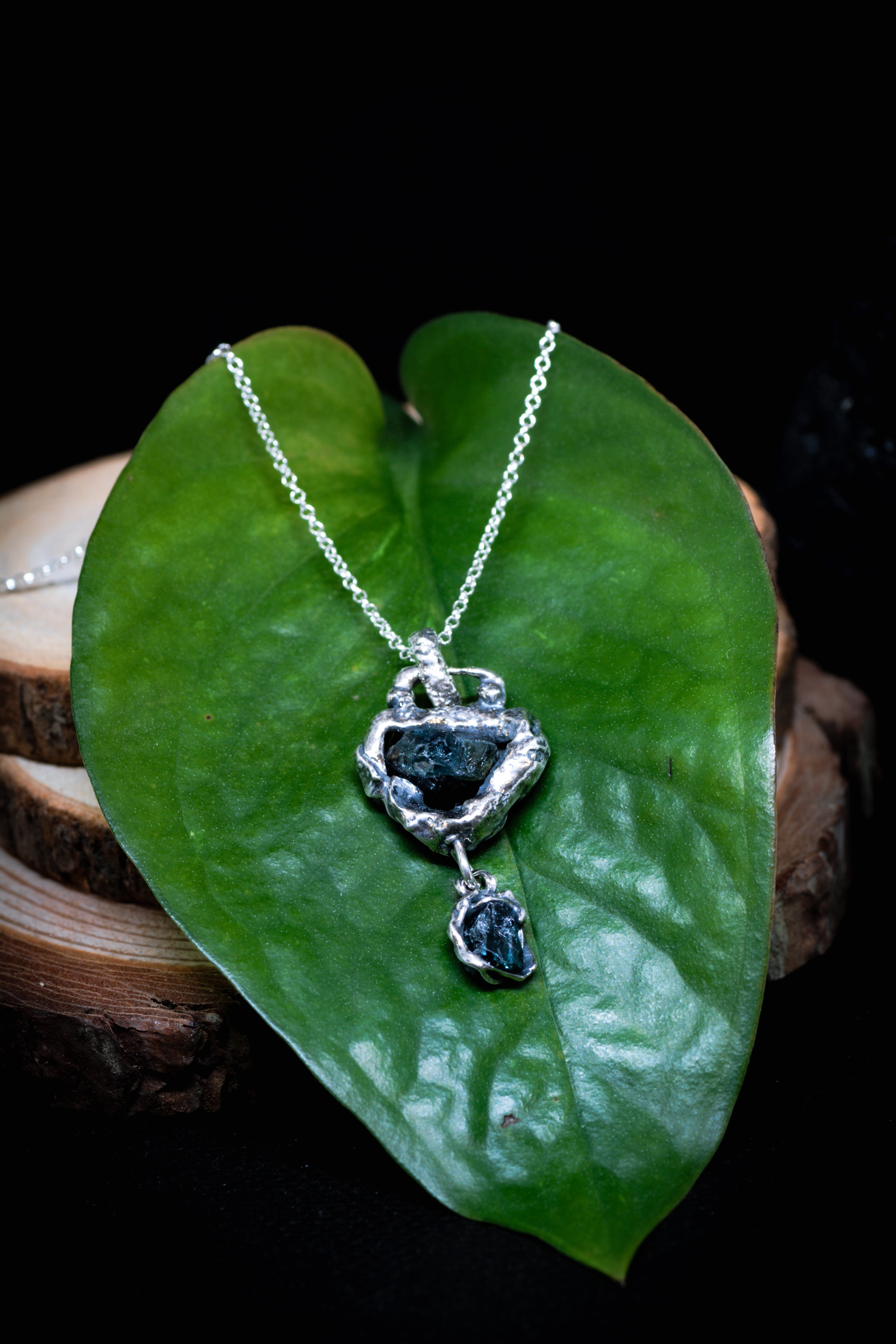 Lava Collection Pendant – Raw Blue African Sapphires Fused in Sterling Silver