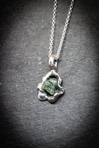 Lava Collection Pendant – Raw Green African Sapphire in Organic Fused Sterling Silver