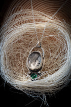 Silver Fern Pendant with Clear Quartz and Green Onyx