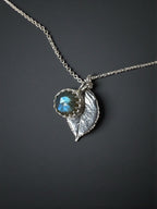 Fine Silver Botanical Pendant featuring Rose-cut Labradorite