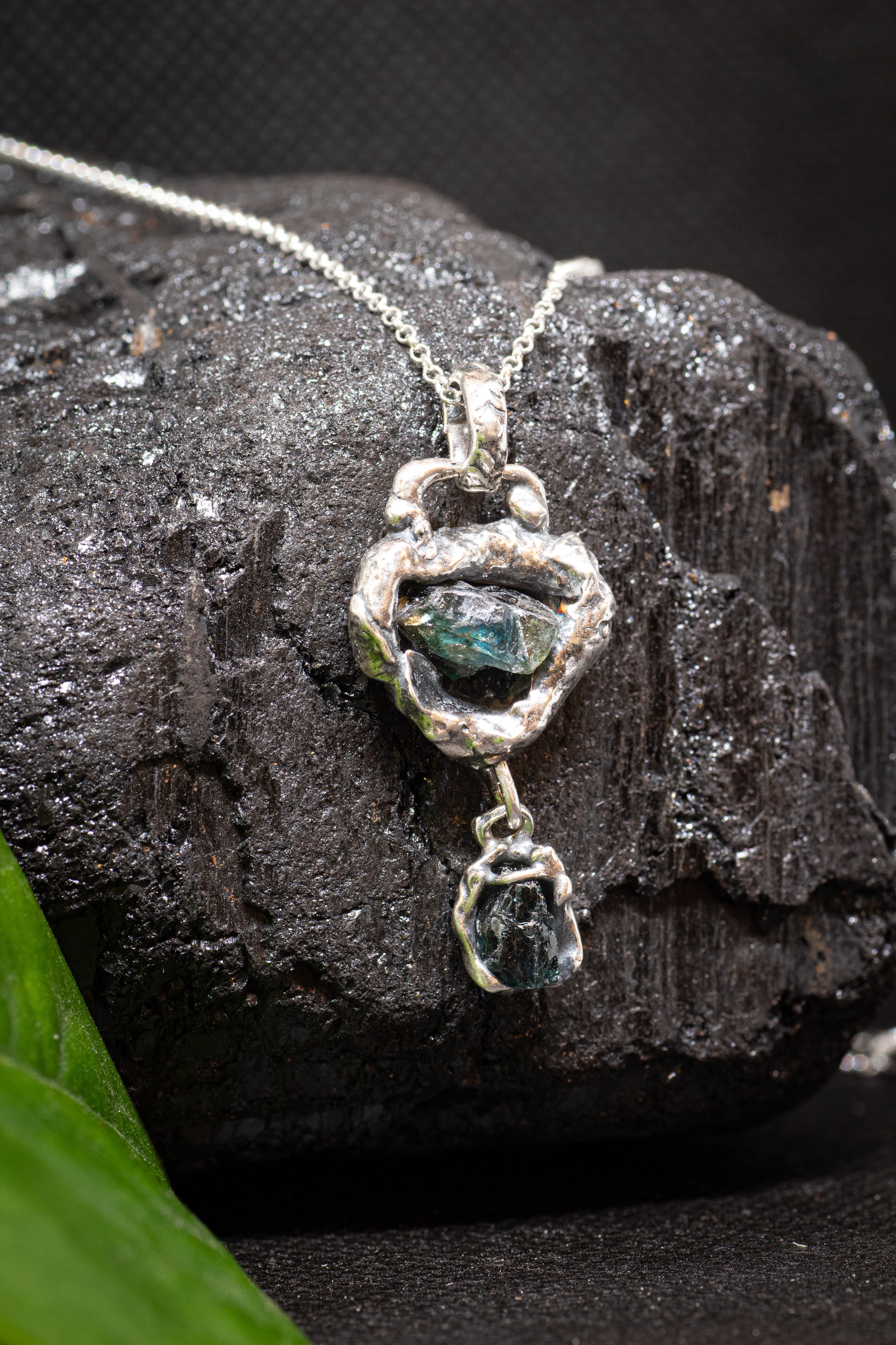 Lava Collection Pendant – Raw Blue African Sapphires Fused in Sterling Silver