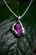 Lava Collection Pendant – Raw African Ruby in Fused Sterling Silver
