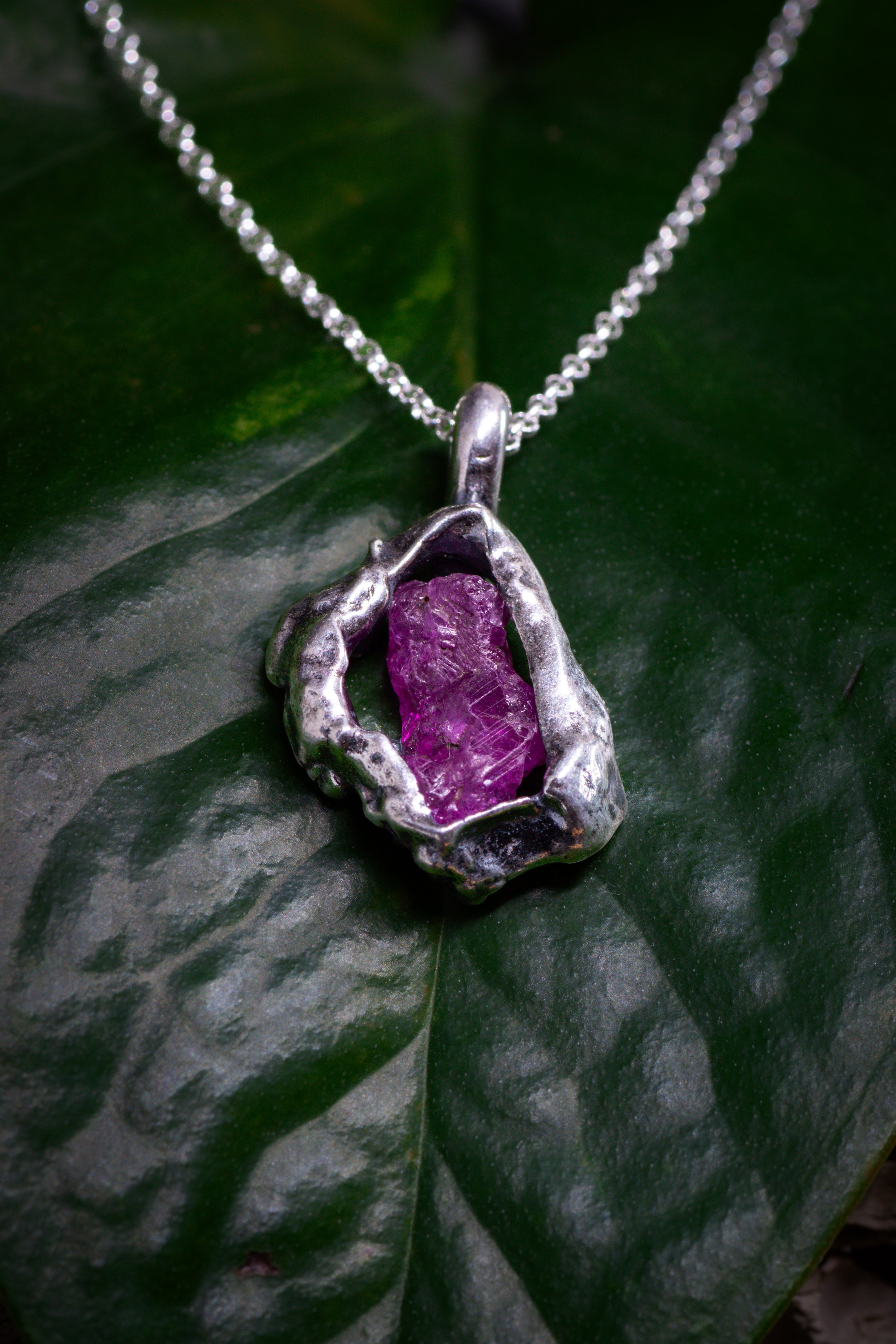 Lava Collection Pendant – Raw African Ruby in Fused Sterling Silver