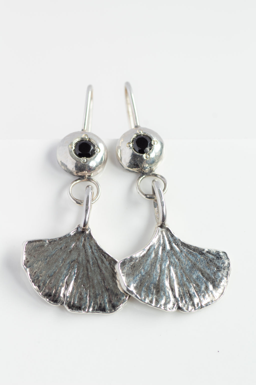 Ginkgo Leaf Earrings with Black Spinel