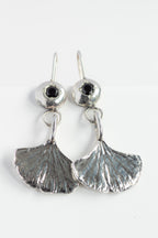 Ginkgo Leaf Earrings with Black Spinel