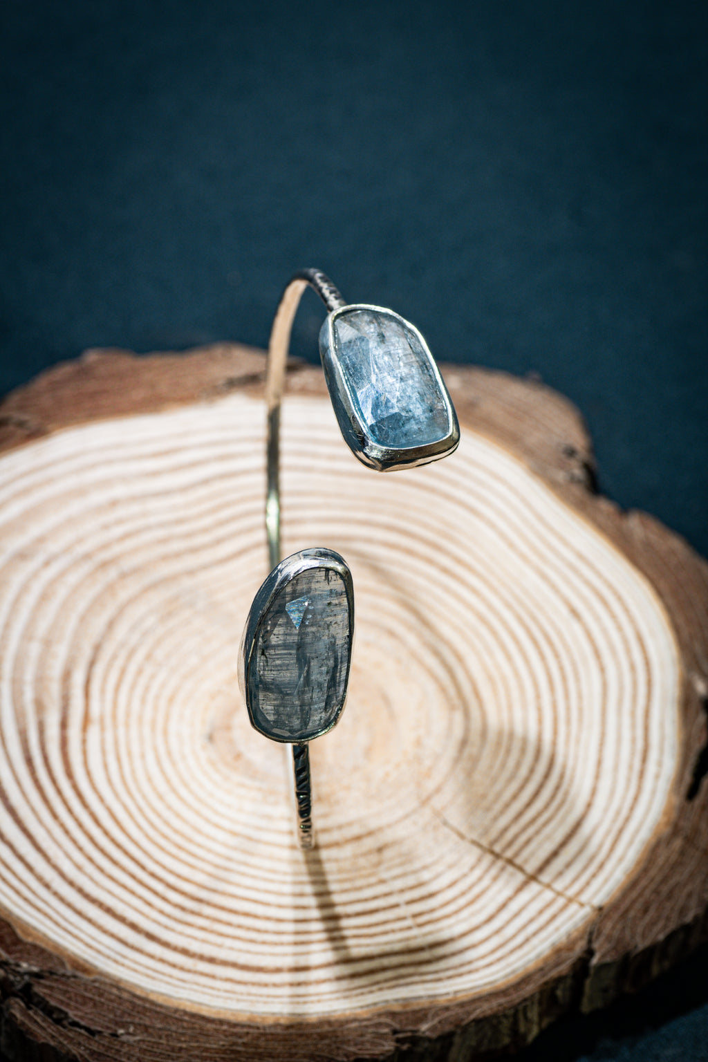 Statement Silver Cuff Bangle with Rosecut Paraiba Kyanite