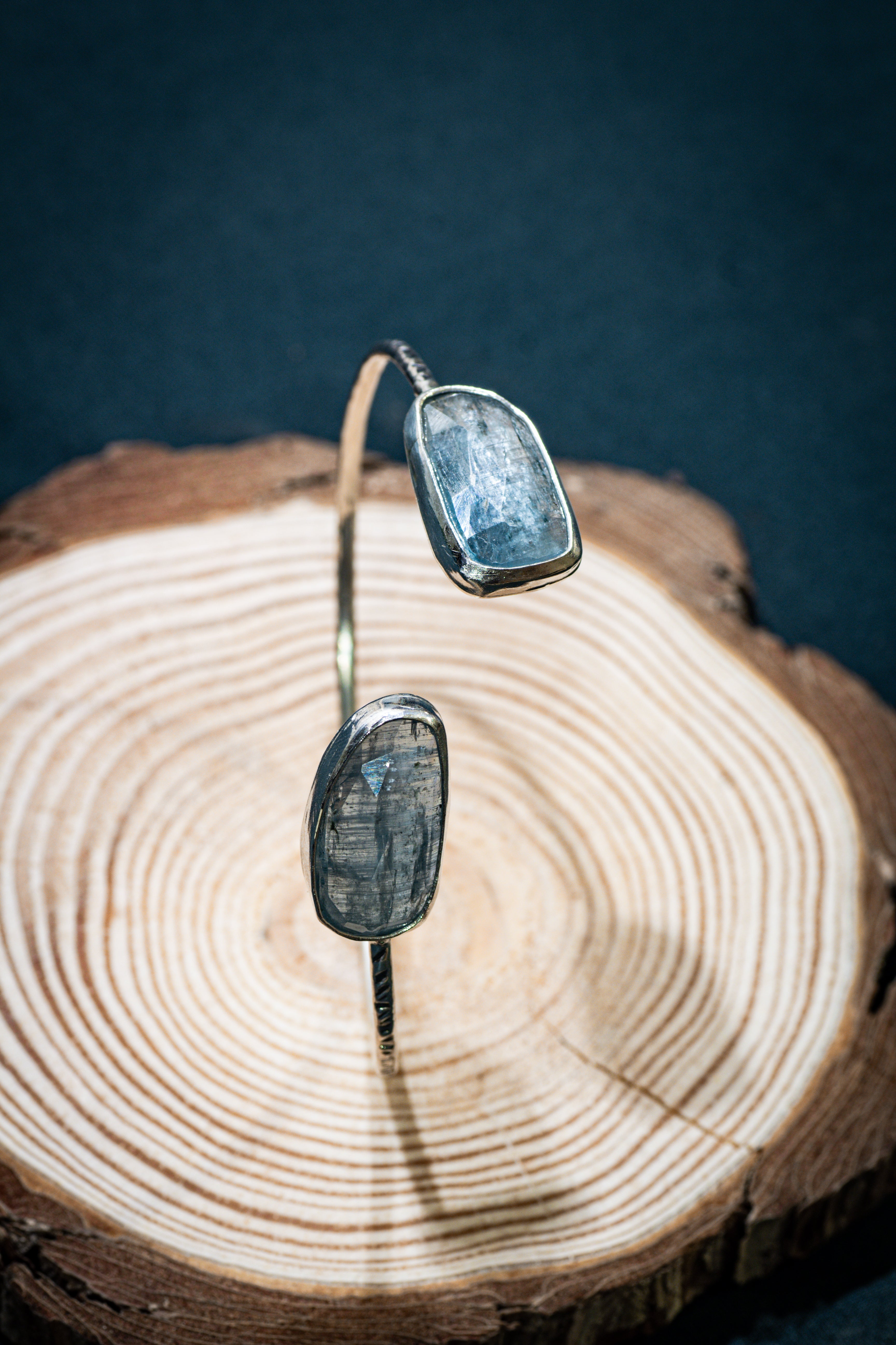 Statement Silver Cuff Bangle with Rosecut Paraiba Kyanite