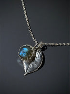 Fine Silver Botanical Pendant featuring Rose-cut Labradorite