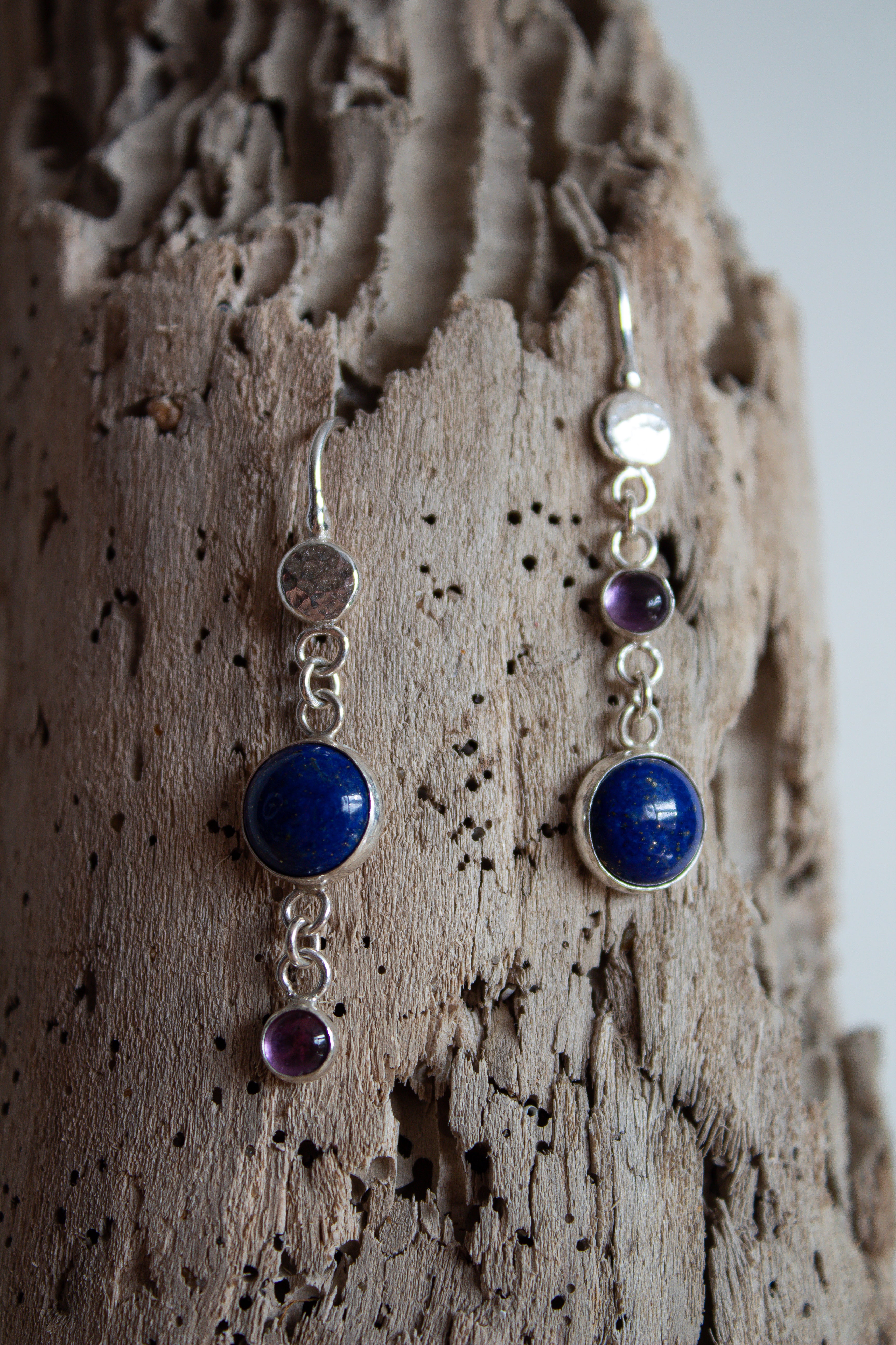 Lapis Lazuli & Amethyst Sterling Silver Earrings