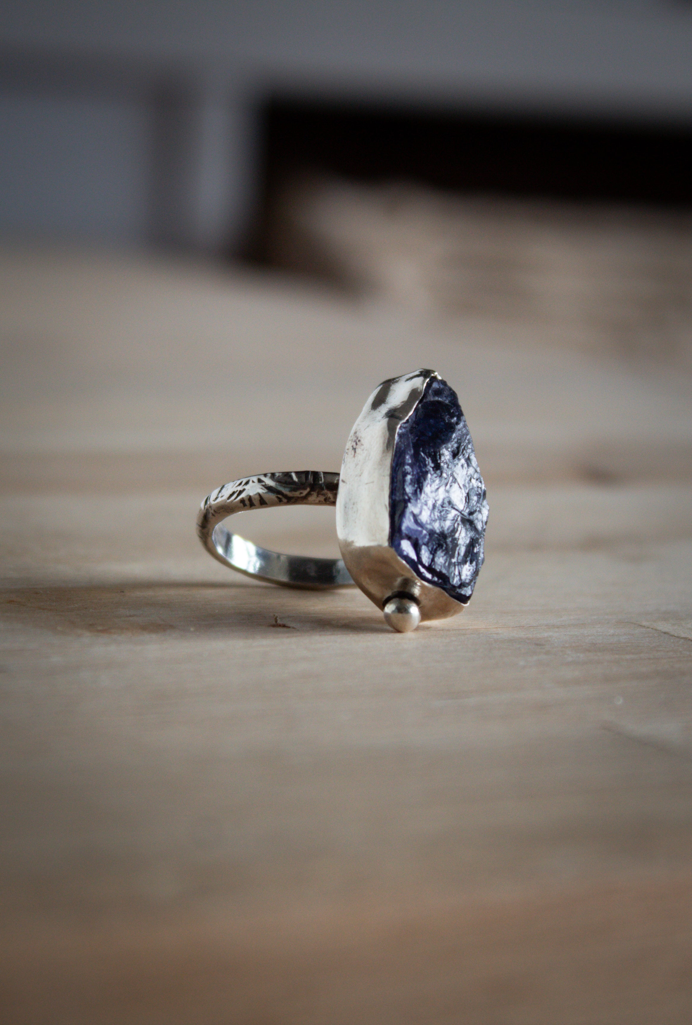 Raw Iolite Statement Ring in Recycled Sterling Silver – Size P