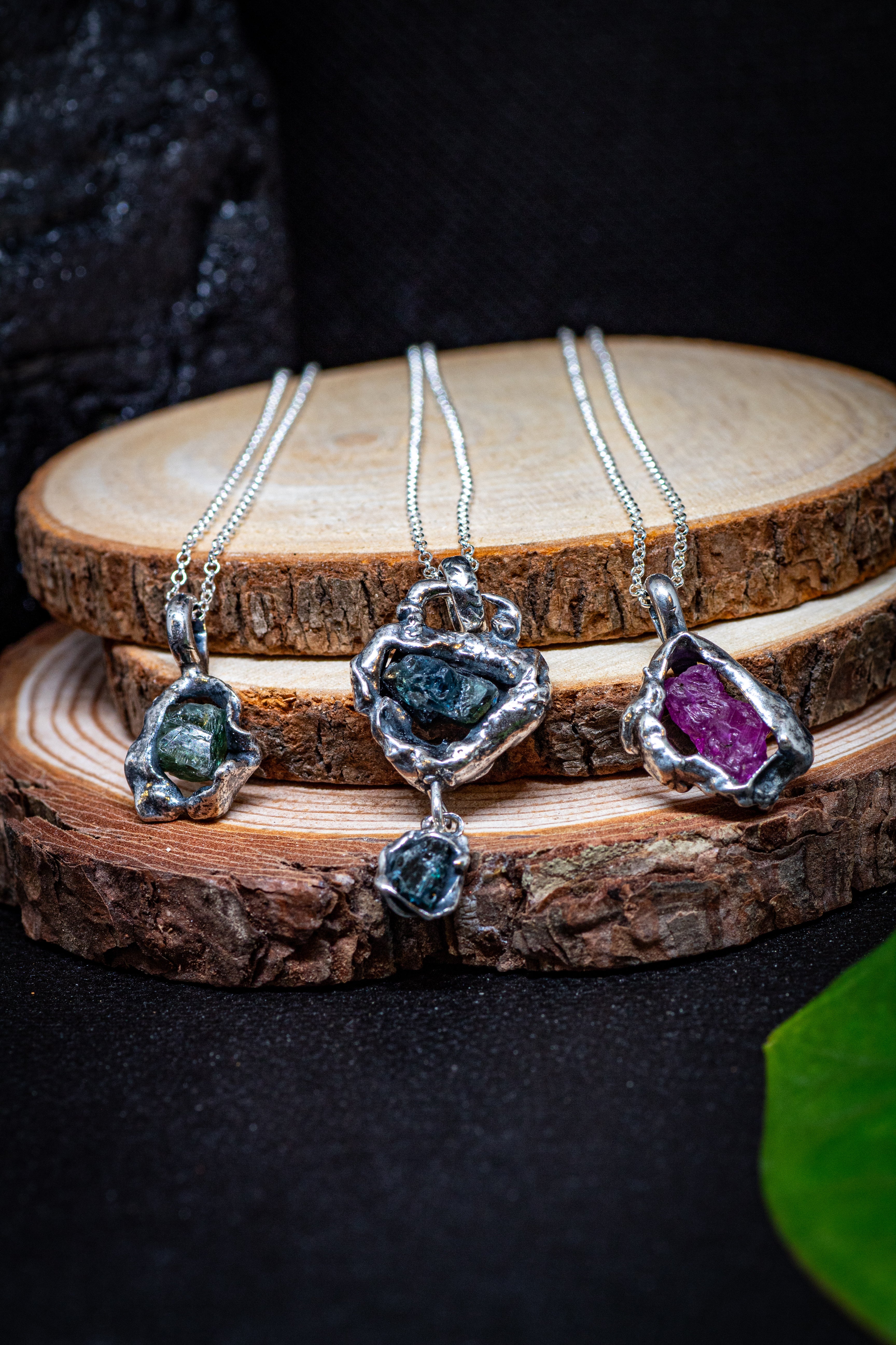 Lava Collection Pendant – Raw Blue African Sapphires Fused in Sterling Silver