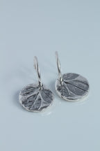Rose Leaf Imprint Fine Silver Earrings on Sterling Creole Hoops