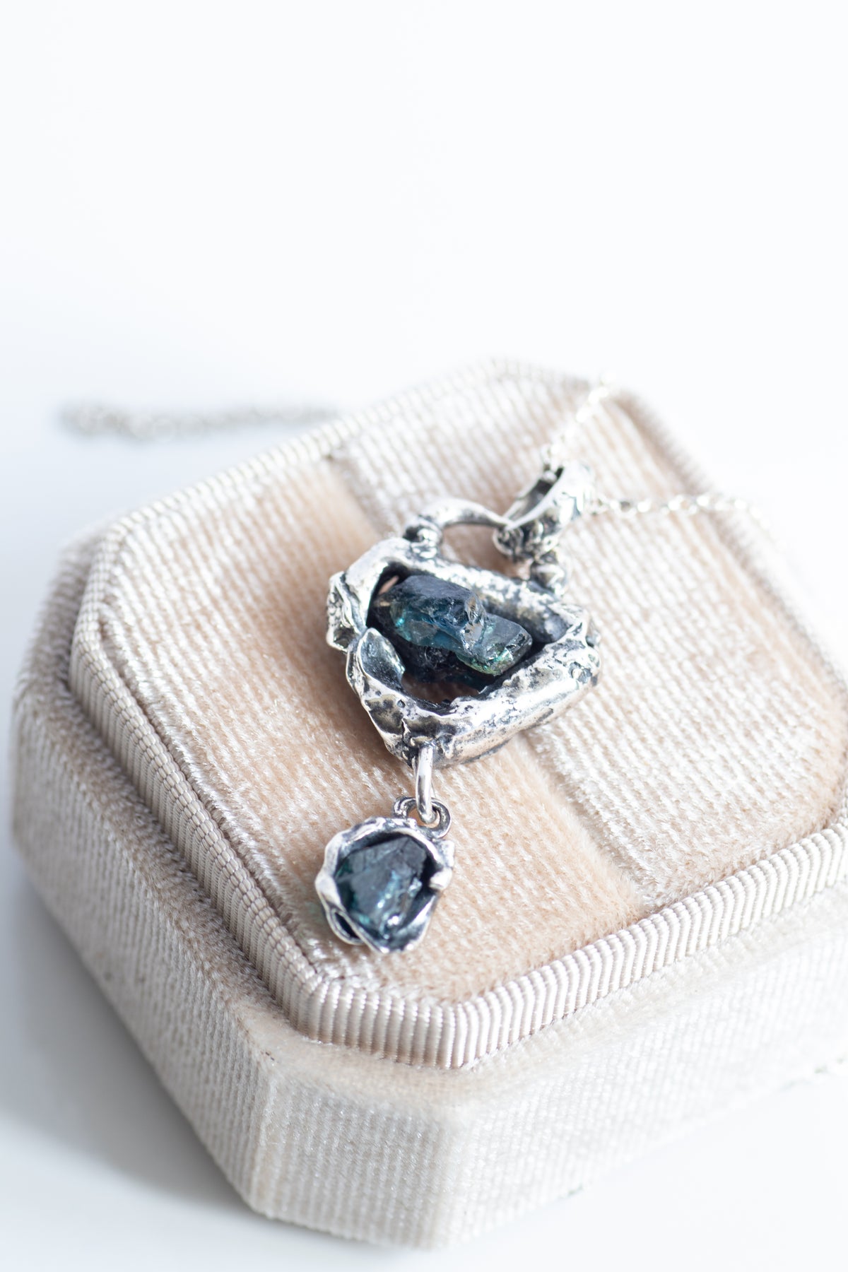 Lava Pendant – Raw Blue African Sapphires Fused in Sterling Silver