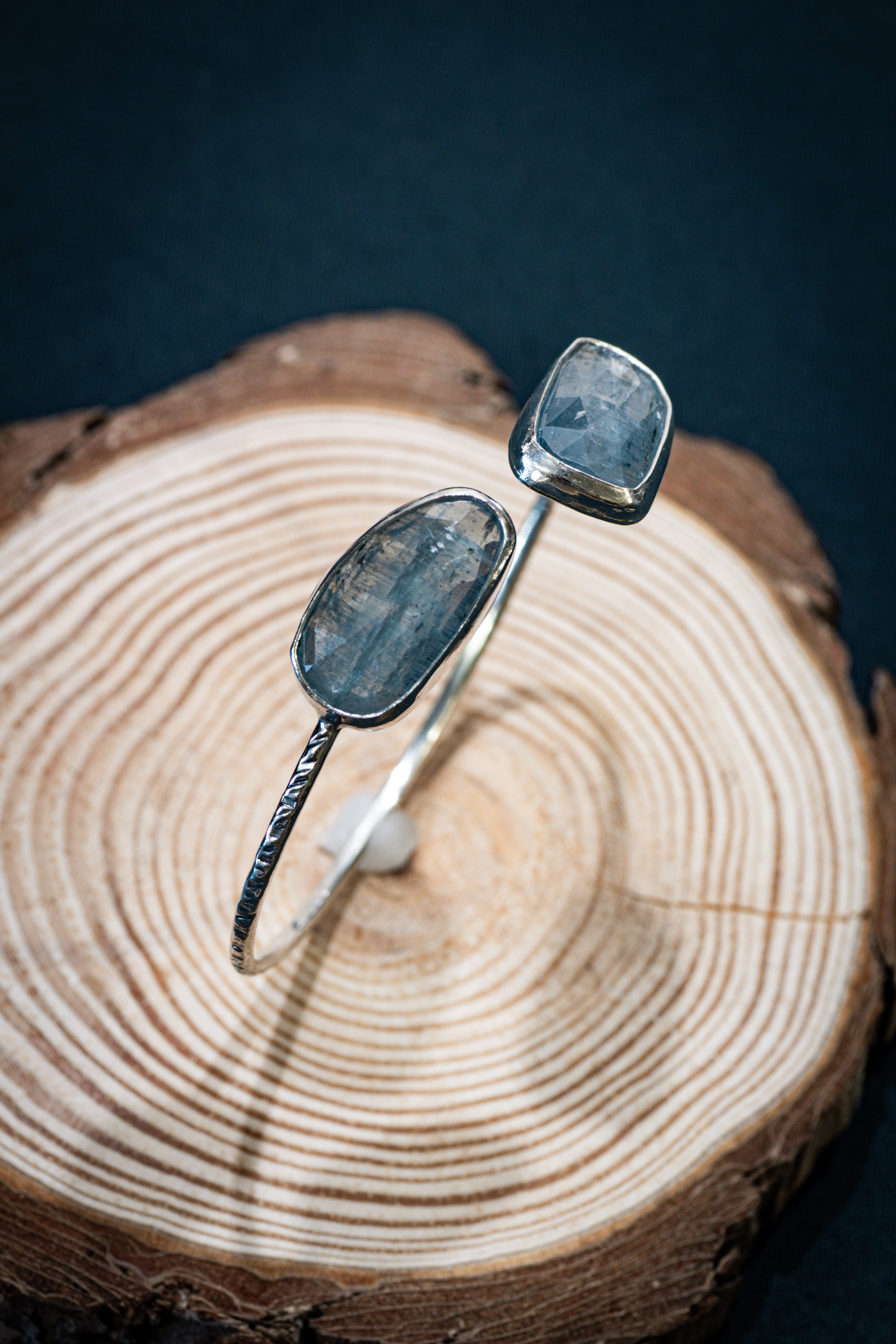 Statement Silver Cuff Bangle with Rosecut Paraiba Kyanite