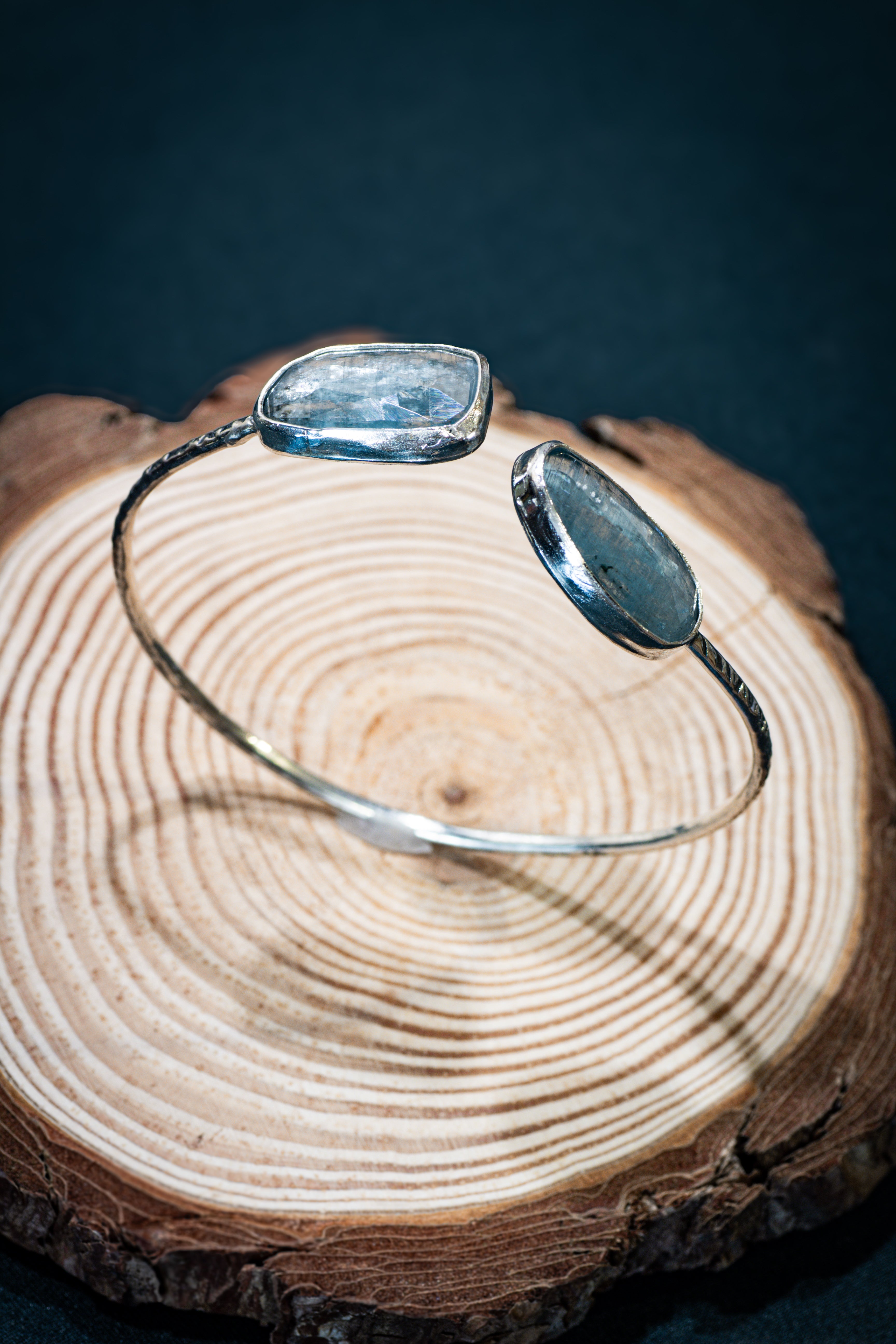 Statement Silver Cuff Bangle with Rosecut Paraiba Kyanite