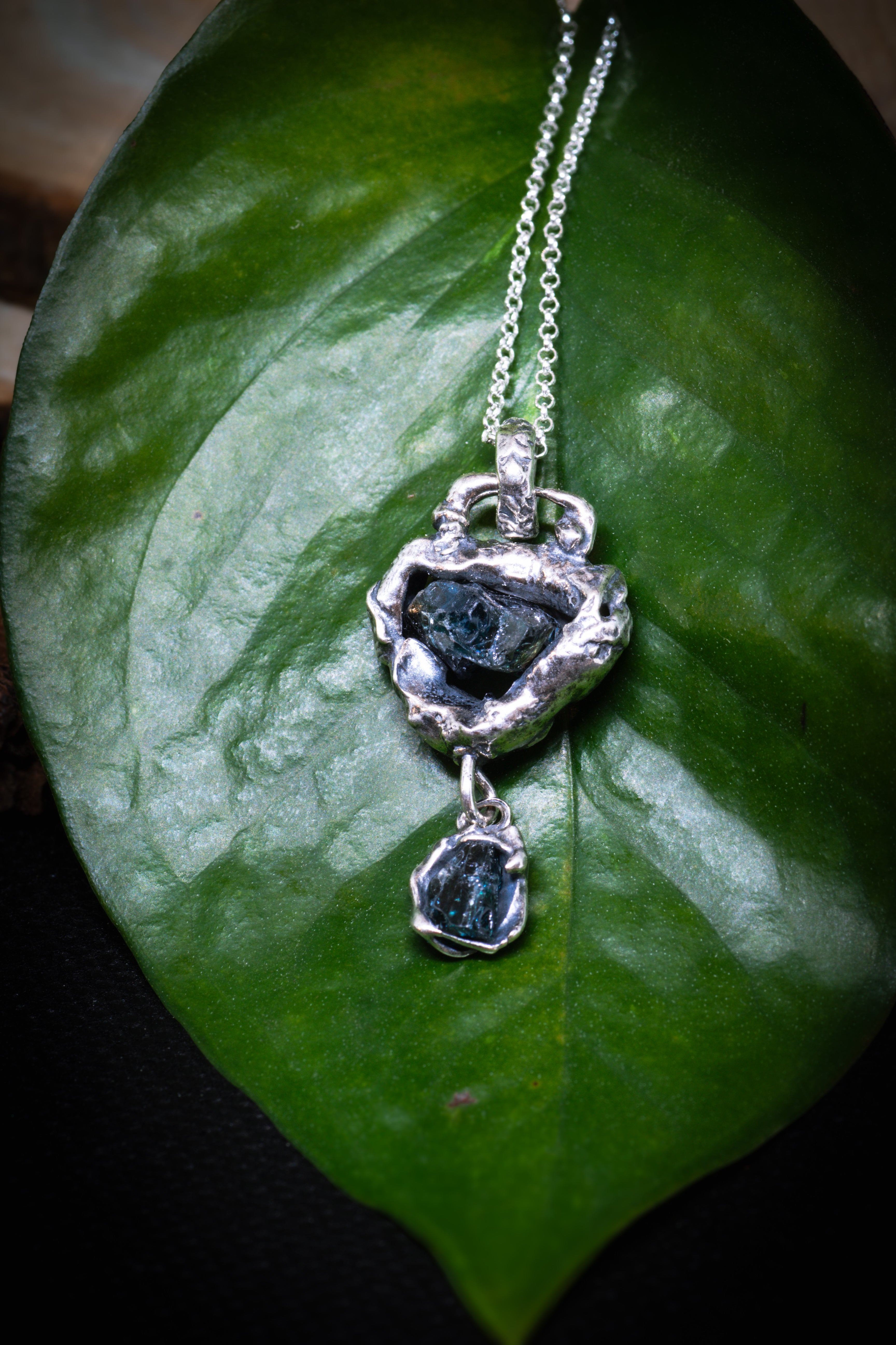 Lava Collection Pendant – Raw Blue African Sapphires Fused in Sterling Silver