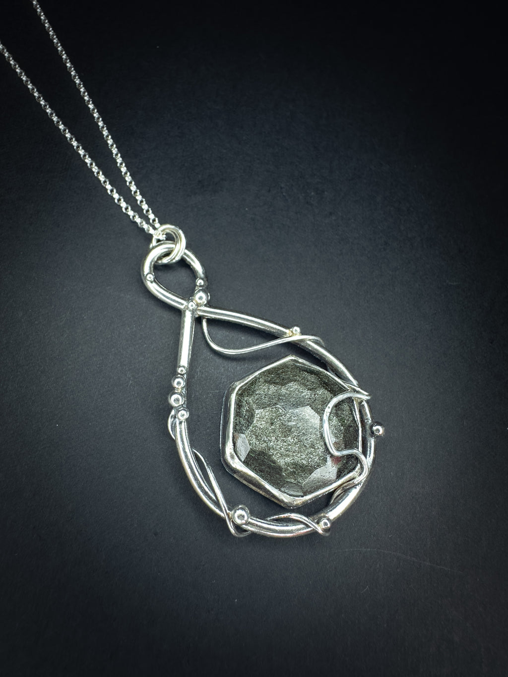 Honeycomb Silver Sheen Obsidian Pendant